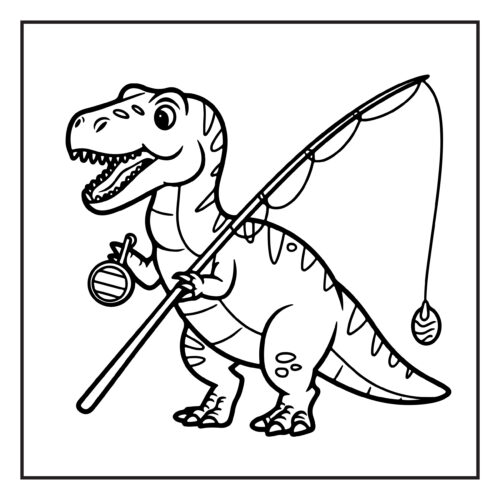 Dinosaur fishing with fishing rod