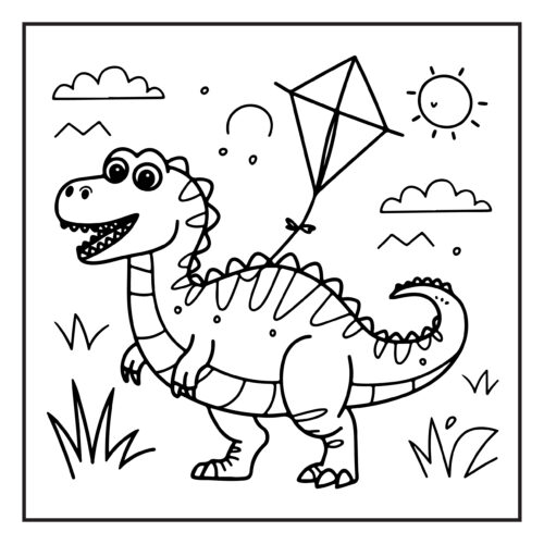 Dinosaur flying kite on sunny day
