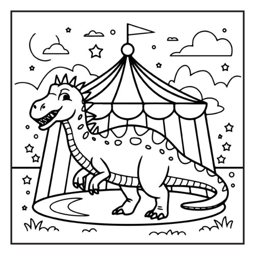 Dinosaur performing at circus under tent with stars