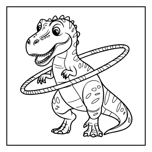 Dinosaur playing with hula hoop
