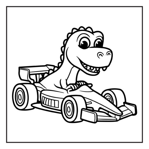 Dinosaur racing in Formula One style race car