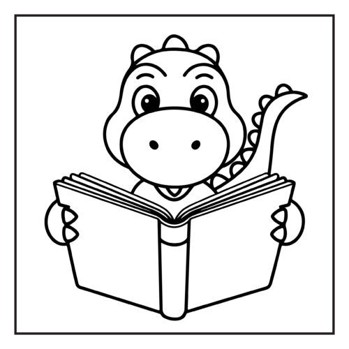 Dinosaur reading a book
