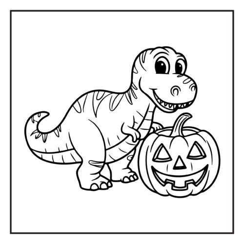 Dinosaur with Halloween jack o lantern