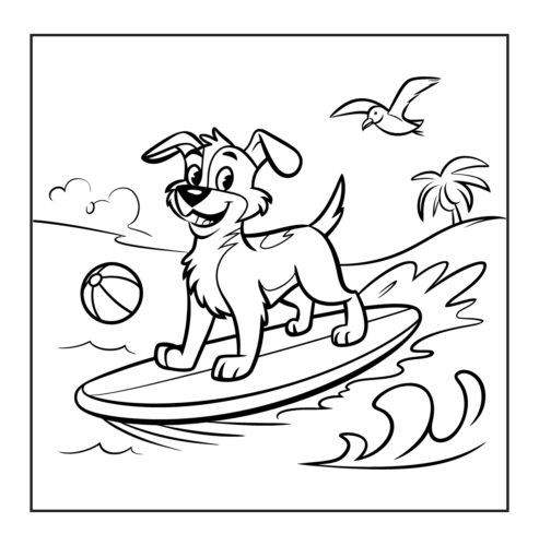 Dog surfing on a board at the beach