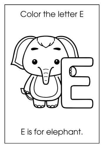 E is for elephant Baby elephant with trunk