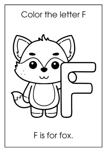 F is for fox Cartoon fox with bushy tail