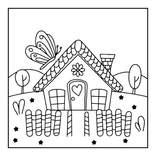 Fairy tale cottage with heart door and butterflies