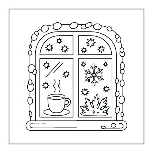 Festive winter coffee window view