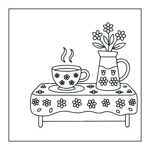 Floral coffee table setting arrangement