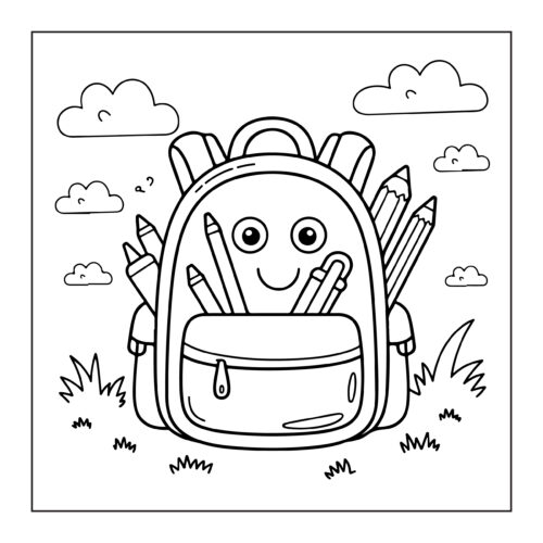 Friendly backpack with school supplies inside