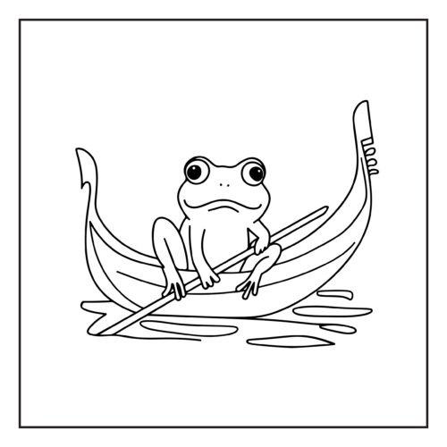 Frog sitting in a small wooden boat
