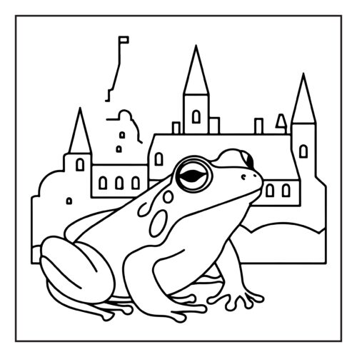 Frog sitting near castle with royal background