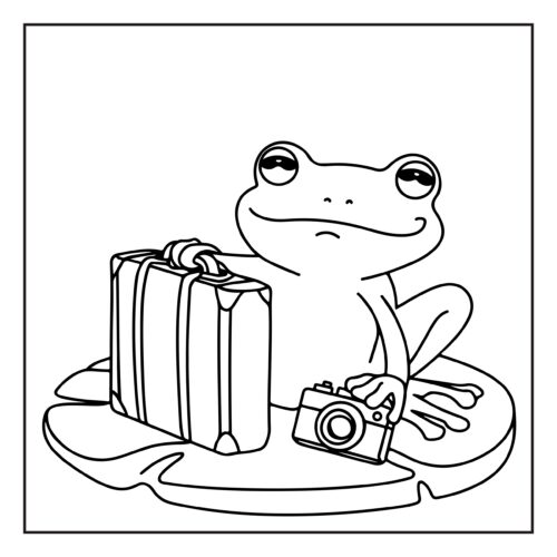 Frog with suitcase and camera ready traveling