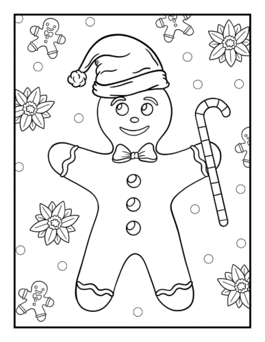 Gingerbread man holding candy cane