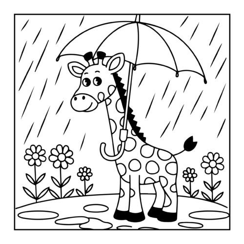 Giraffe holding umbrella in rain