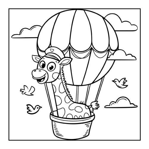 Giraffe pilot in hot air balloon