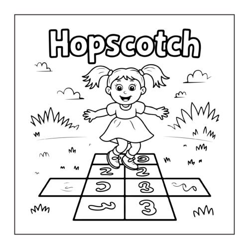 Girl playing hopscotch with numbered squares
