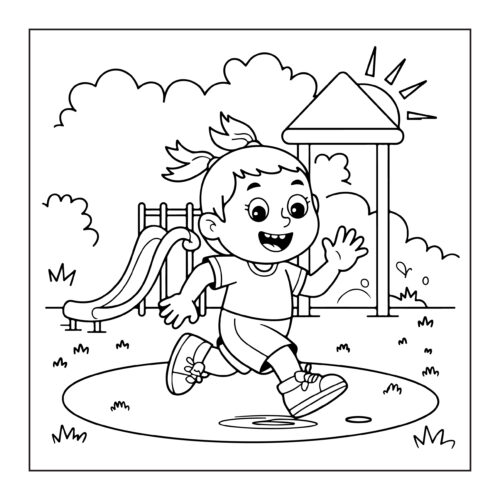 Girl running at playground with slide