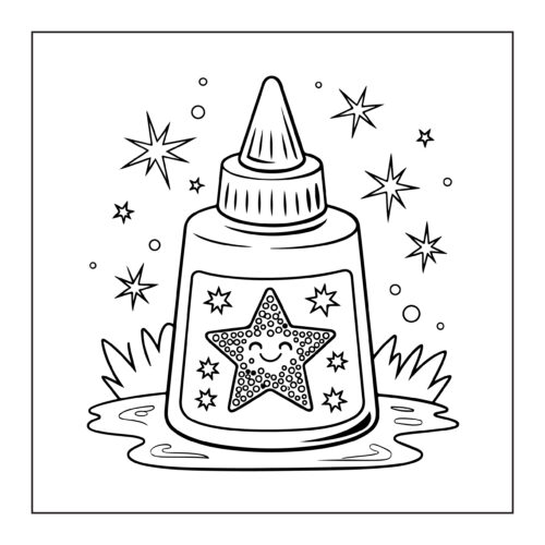 Glitter glue bottle with smiling star character