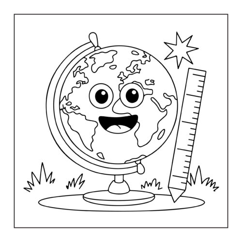 Globe character with ruler and stars