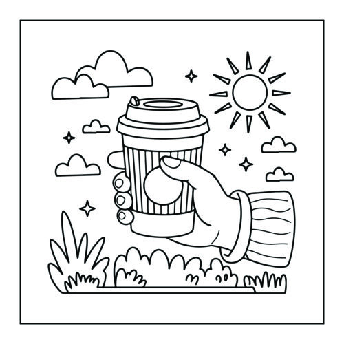 Hand holding coffee cup outdoors