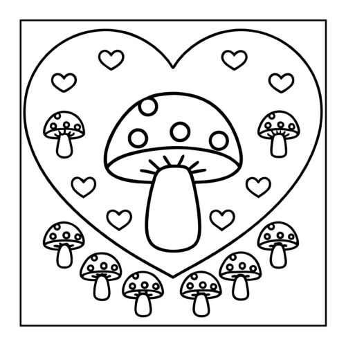 Heart shaped background with mushrooms and hearts