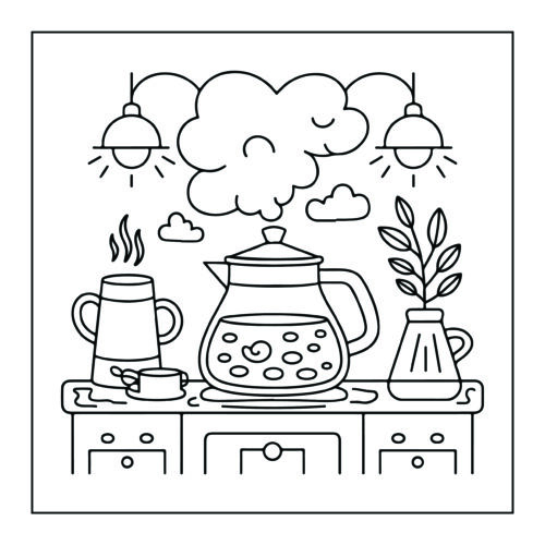 Kitchen coffee teapot and mugs