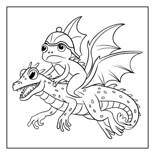 Knight frog riding on a fierce dragon