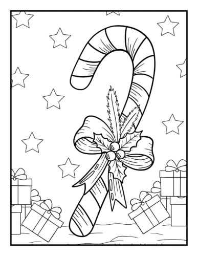 Large candy cane with gifts
