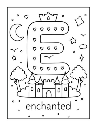 Letter E with enchanted castle and crown