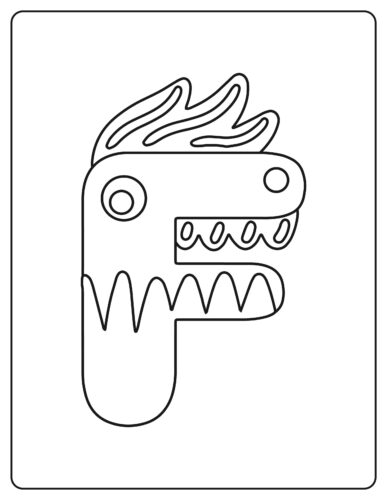 Letter F Flame headed monster with sharp teeth