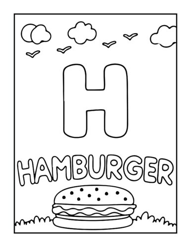 Letter H with hamburger under clouds