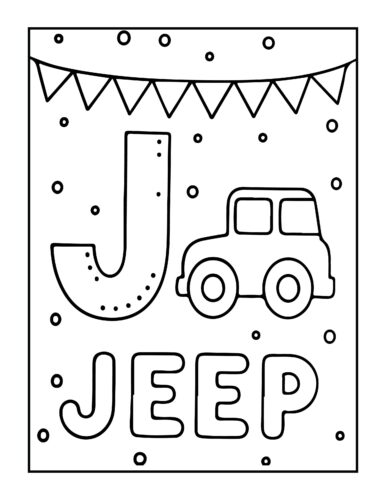 Letter J with jeep and party banner