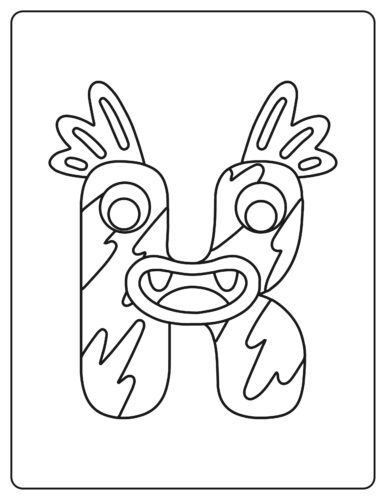 Letter K Monster with tufted head and teeth