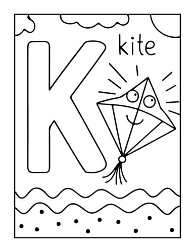 Letter K with smiling kite character