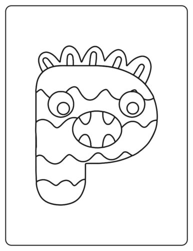 Letter P Spiky headed monster with open mouth