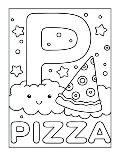 Letter P with pizza slice and cloud