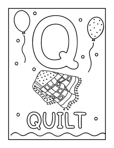 Letter Q with colorful patterned quilt