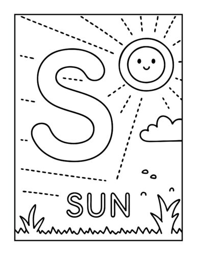 Letter S with smiling sun and rays