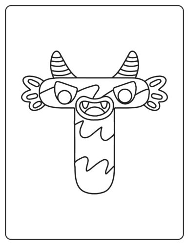 Letter T Horned monster with wings or ears