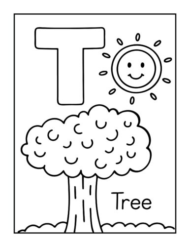 Letter T with tree under sunny sky