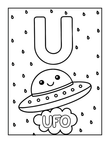Letter U with smiling UFO spaceship