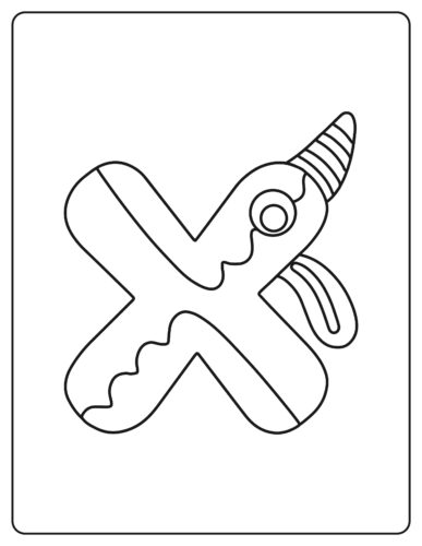 Letter X Horn tipped monster with squiggly design