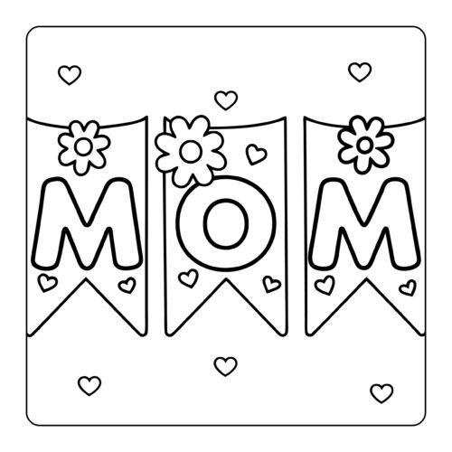 MOM banner letters decorated with flowers and hearts