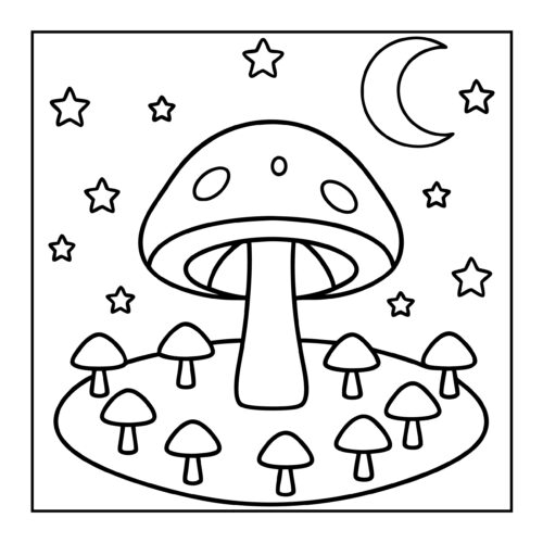 Magical mushroom under starry night sky