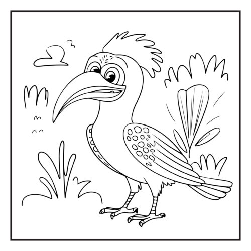 Magnificent hornbill bird spreading wings in nature