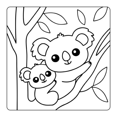 Mother and baby koala on tree branch illustration