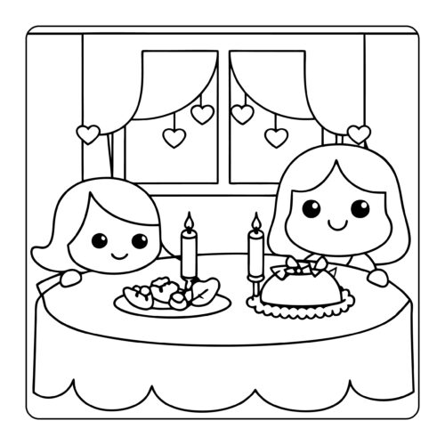 Mother and child at candlelit dinner table with hearts