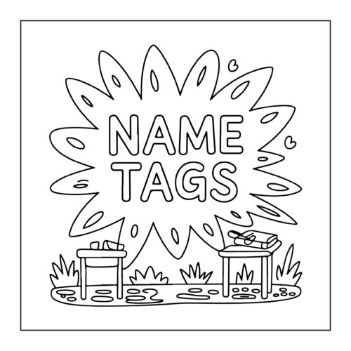 Name Tags sign with decorative elements