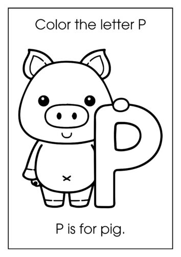 P is for pig Cartoon pig with small snout
